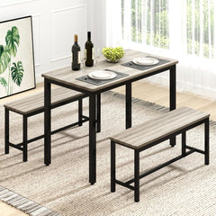 4-Person Dining Table Set with 2 Benches