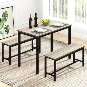 4-Person Dining Table Set with 2 Benches