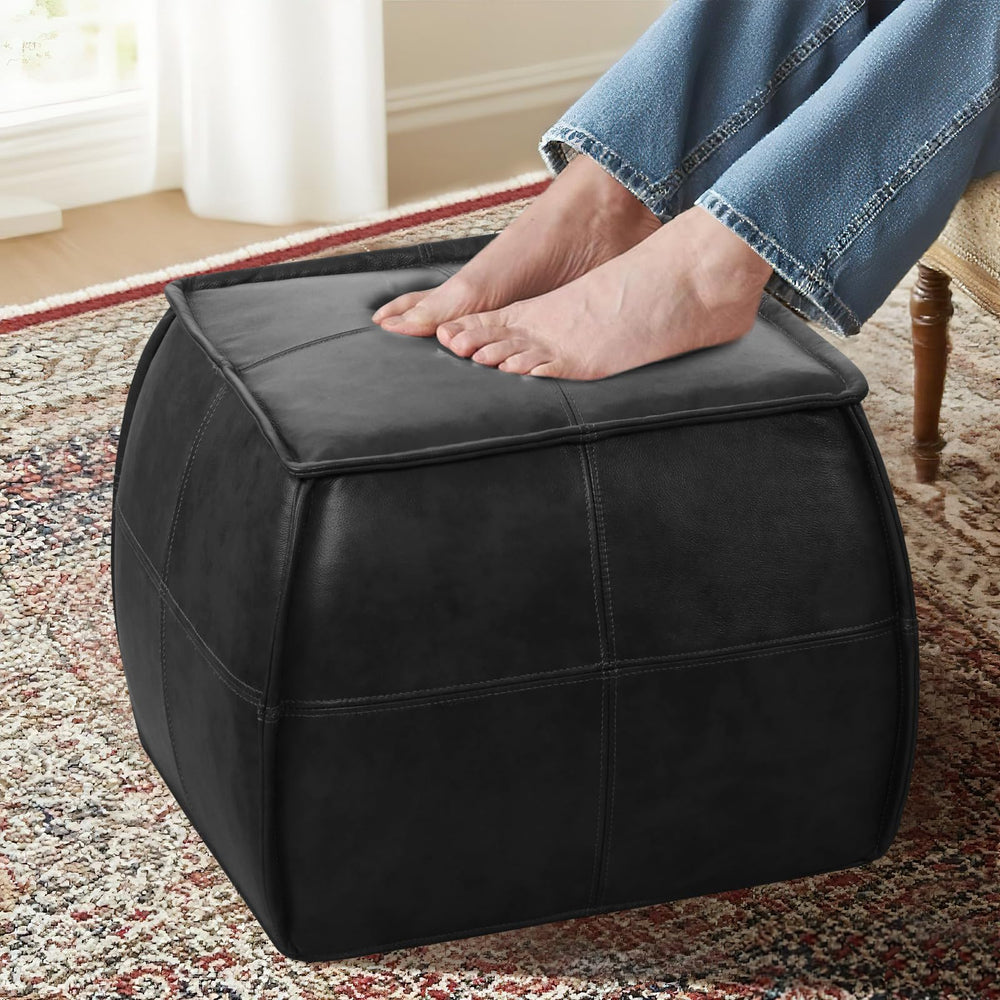 Genuine Leather Pouf Ottoman Footstool