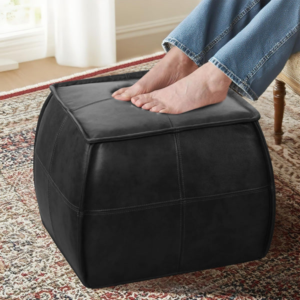 Genuine Leather Pouf Ottoman Footstool