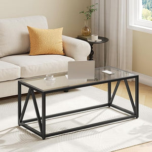 Glass Coffee Table with Gold Metal Frame
