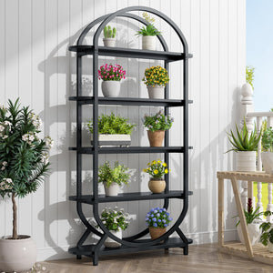 5-Tier Arched Bookshelf with Metal Frame