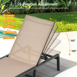 Folding Aluminum Outdoor Chaise Lounge Chair with 5-Position Adjustable Backrest