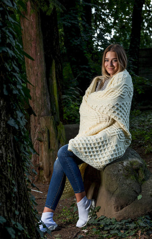 Merino Wool Aran Throw Blanket — 60 x 40 Inches