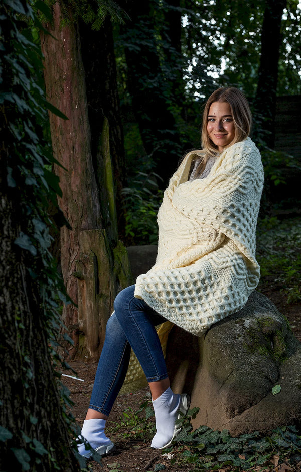 Merino Wool Aran Throw Blanket — 60 x 40 Inches