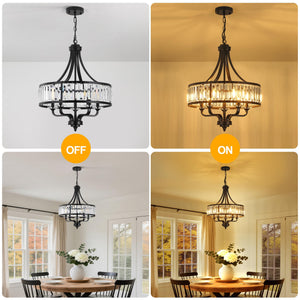 Modern Black Crystal Chandelier 5-Light Adjustable Height