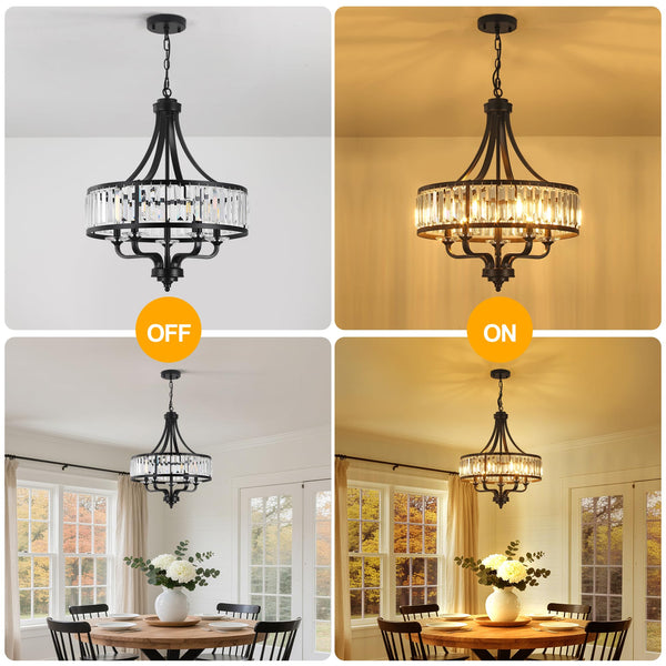 Modern Black Crystal Chandelier 5-Light Adjustable Height