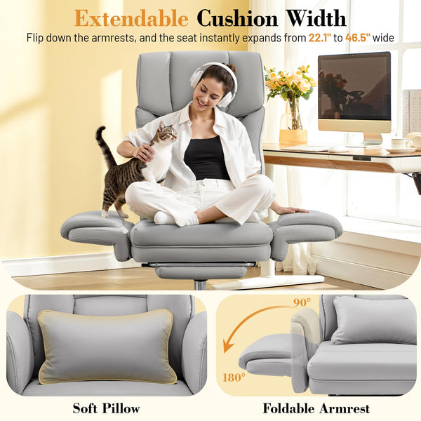 Wide Reclining Office Chair 400 lbs – Reversible Armrest, Lumbar Support & Footrest