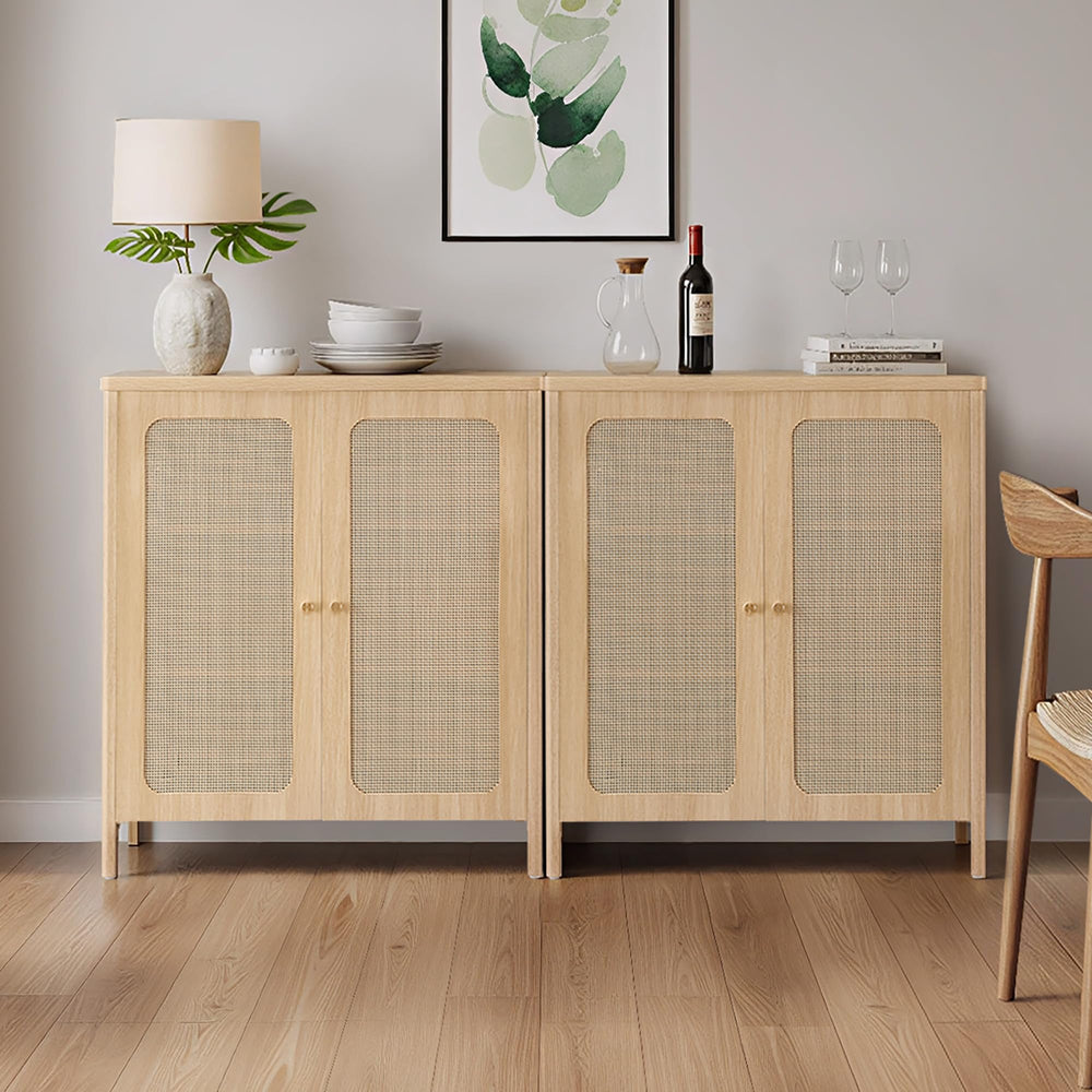 2-Piece Rattan Sideboard Buffet Cabinet – Boho Farmhouse Storage