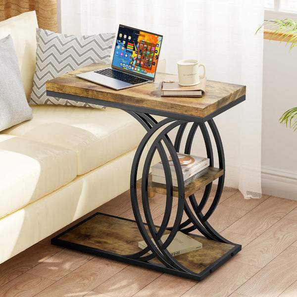 C Shaped End Table 3-Tier with Metal Frame