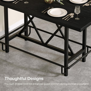 63-Inch Industrial Counter Height Bar Table with Metal Footrest