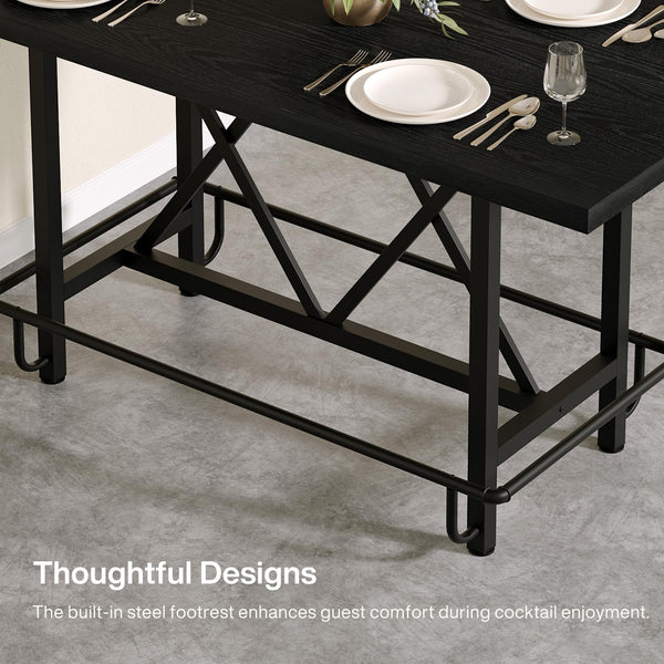 63-Inch Industrial Counter Height Bar Table with Metal Footrest
