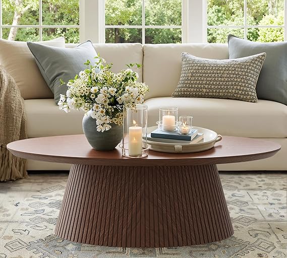 Oval Coffee Table with Fluted Design