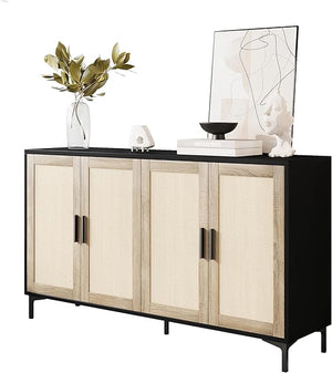 Rattan Buffet Cabinet with Storage – 48" Sideboard with Adjustable Shelves