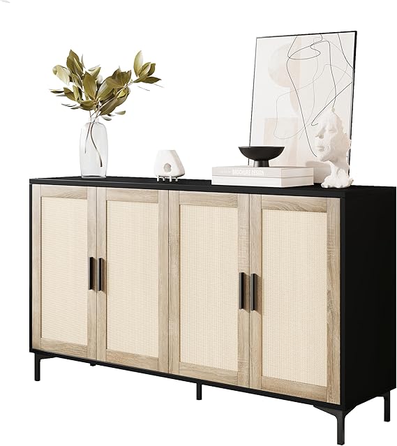 Rattan Buffet Cabinet with Storage – 48" Sideboard with Adjustable Shelves
