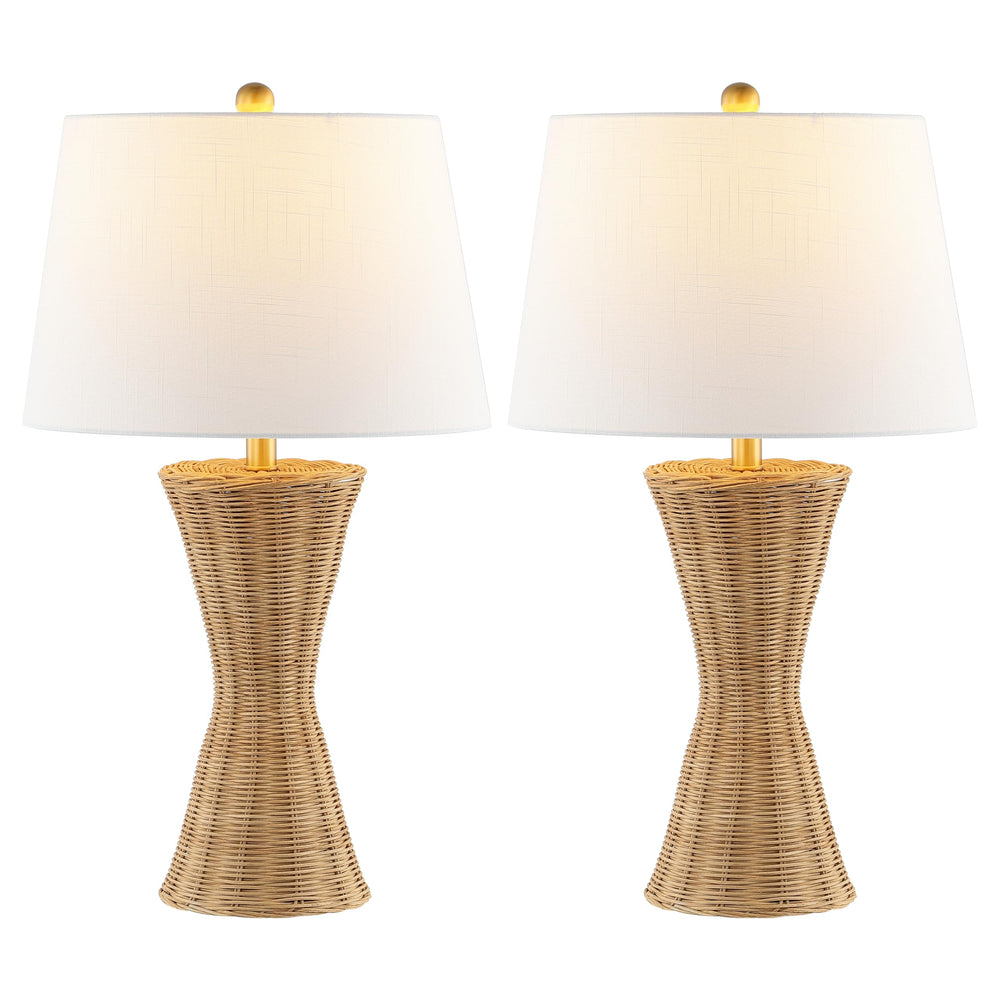 27" Natural Woven Rattan Hourglass Table Lamp Set of 2