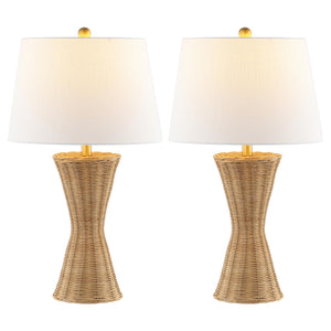 27" Natural Woven Rattan Hourglass Table Lamp Set of 2