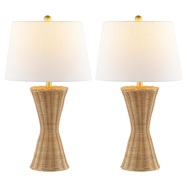 27" Natural Woven Rattan Hourglass Table Lamp Set of 2