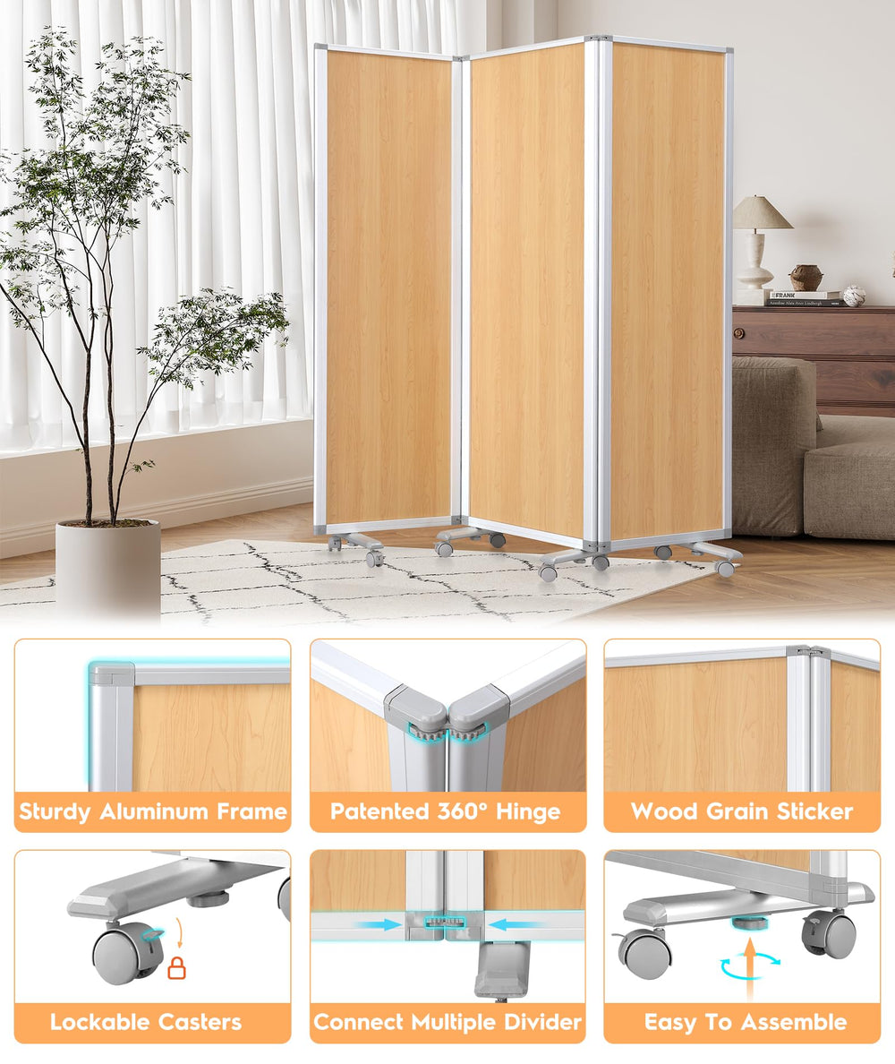 3-Panel Folding Room Divider Privacy Screen 71" x 71"