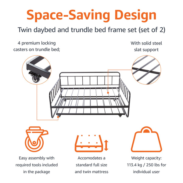Full Size Daybed with Twin Trundle Bed Frame
