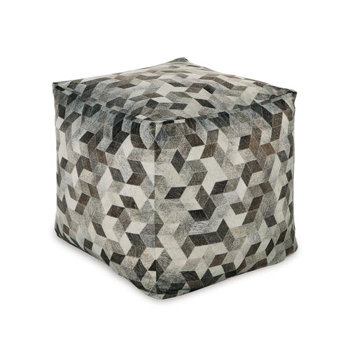 Geometric Patterned Pouf – Gray & Brown