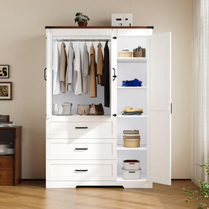 70" Farmhouse Wardrobe Closet with 3 Doors & 3 Drawers