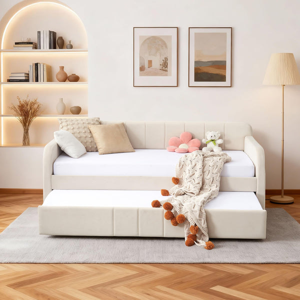 Twin Size Velvet Daybed with Pop-Up Trundle