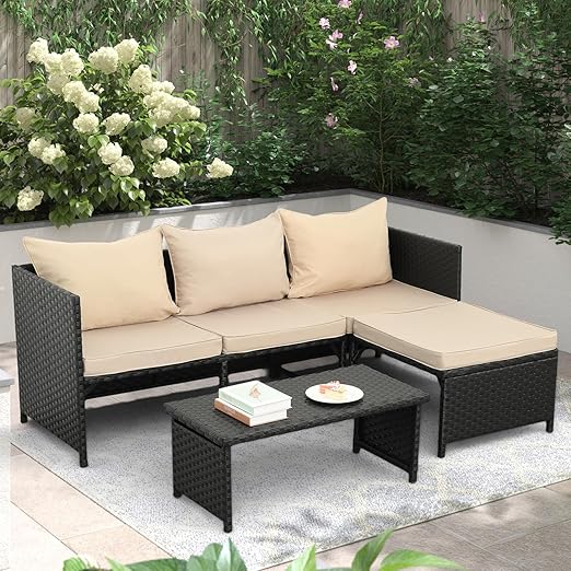 3-Piece Outdoor PE Rattan Patio Conversation Set