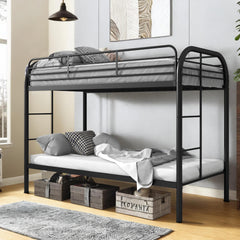 Twin Over Twin Metal Bunk Bed with Dual Ladders and Full-Length Guardrail