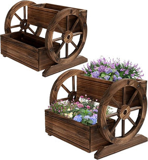 2-Tier Wooden Planter Box with Wheels