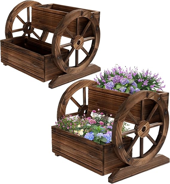 2-Tier Wooden Planter Box with Wheels
