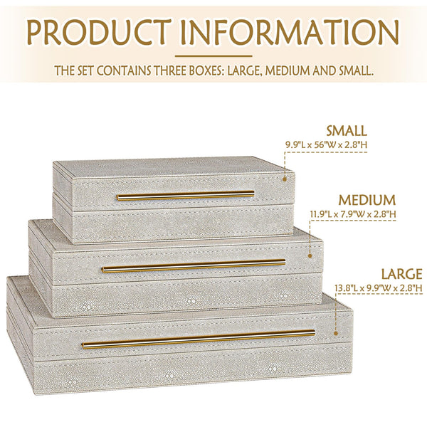 Set of 3 Shagreen Decorative Boxes with Velvet Lining