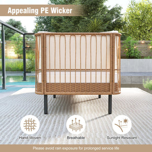 Outdoor PE Rattan Daybed Loveseat with Cushions & Metal Legs
