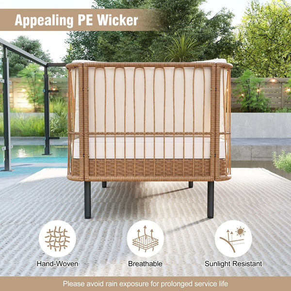 Outdoor PE Rattan Daybed Loveseat with Cushions & Metal Legs