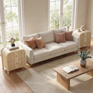 2-Drawer Nightstand with Wave-Fluted Front & Curved Top