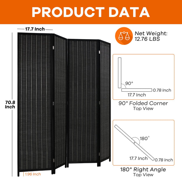 4-Panel Folding Wood Room Divider Privacy Screen