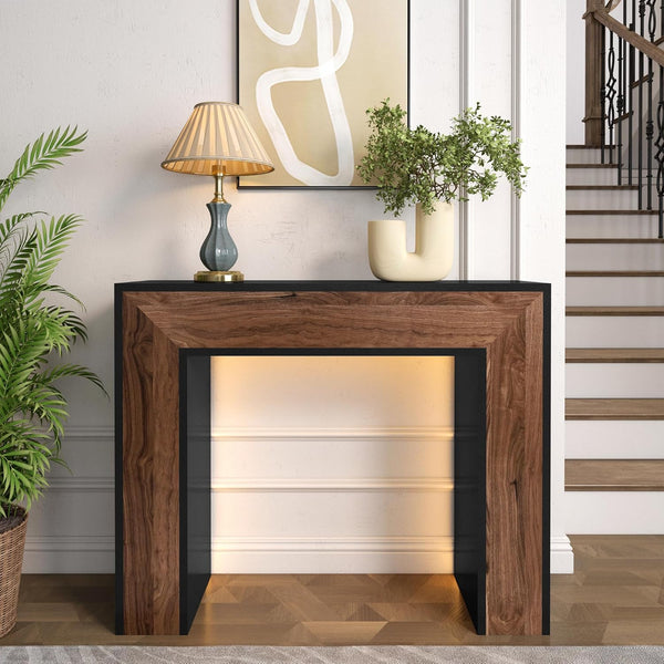 LED Console Table with Storage – Narrow Entryway Sofa Table