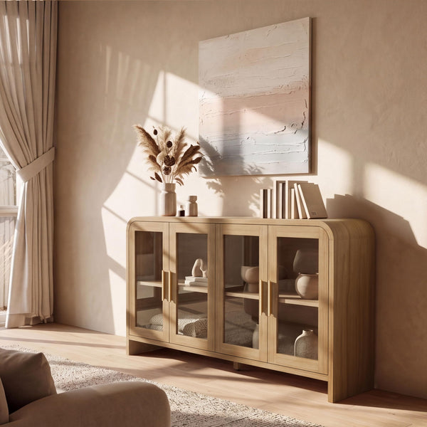 4-Door Glass Buffet Cabinet with Adjustable Shelves