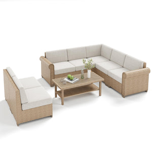 Modular Outdoor Wicker Sectional Sofa Set with Cushions & Coffee Table