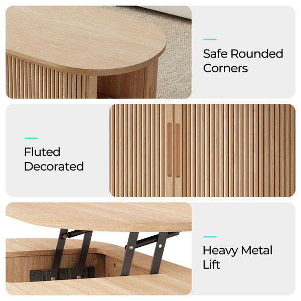 Lift Top Coffee Table with Tambour Door & Storage