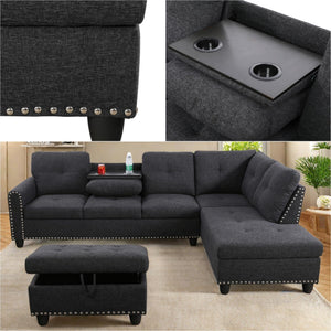 L-Shaped Modular Sectional Sofa with Ottoman Storage