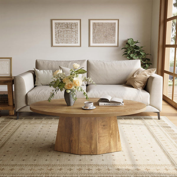 Oval Coffee Table 47-Inch with Polygonal Pedestal