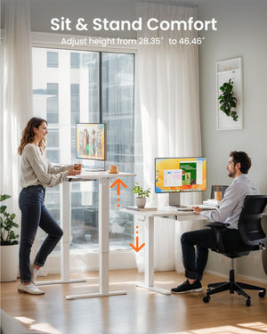 Electric Standing Desk with Drawer – 47" Adjustable Height, White