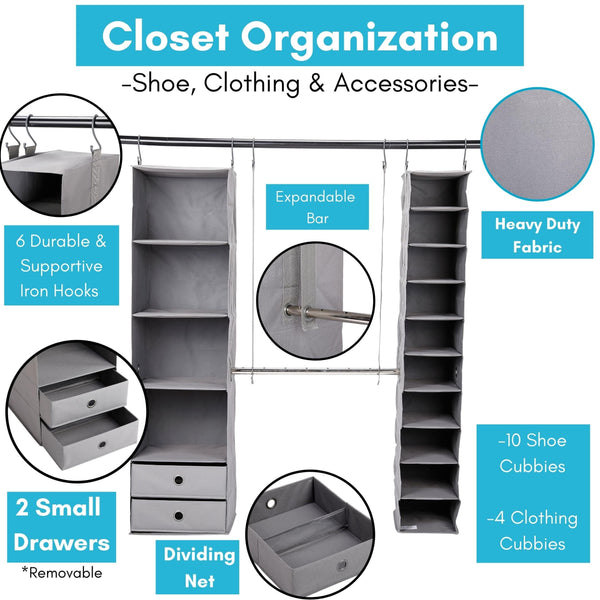 5-Piece Hanging Closet Organizer with Shelves & Drawers