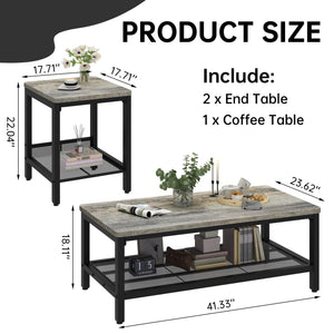 3-Piece Coffee & End Table Set – Metal Frame