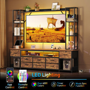 Large Entertainment Center with LED Lighting & Power Outlets