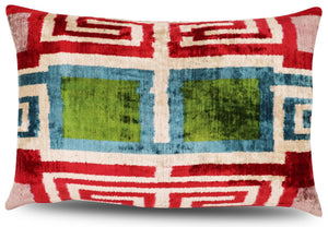 Velvet Throw Pillow with Down Feather Insert – Geometric Pattern, 16"x24"