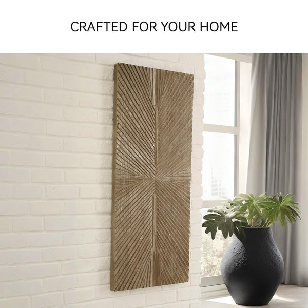 Rustic Sunburst Wood Wall Sculpture – Brown