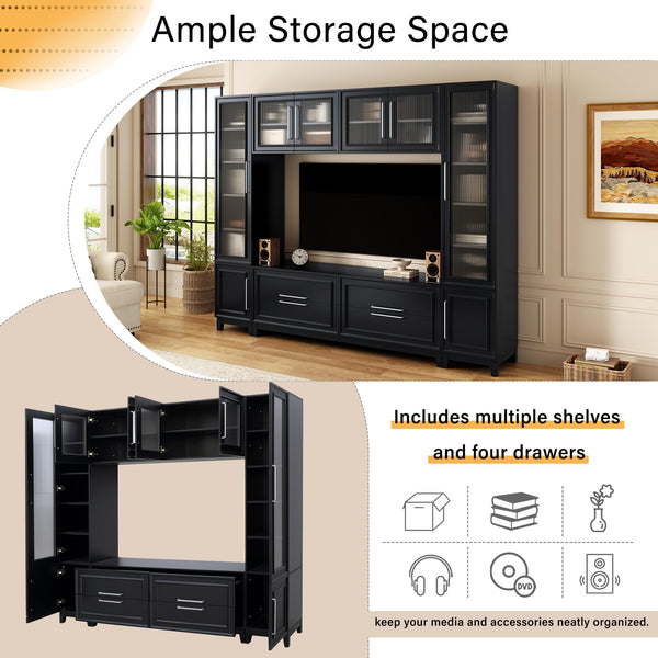 102" Wall Unit Entertainment Center with Glass Doors