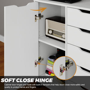 5-Drawer Chest with Door & Wheels – Wood Storage Dresser Cabinet
